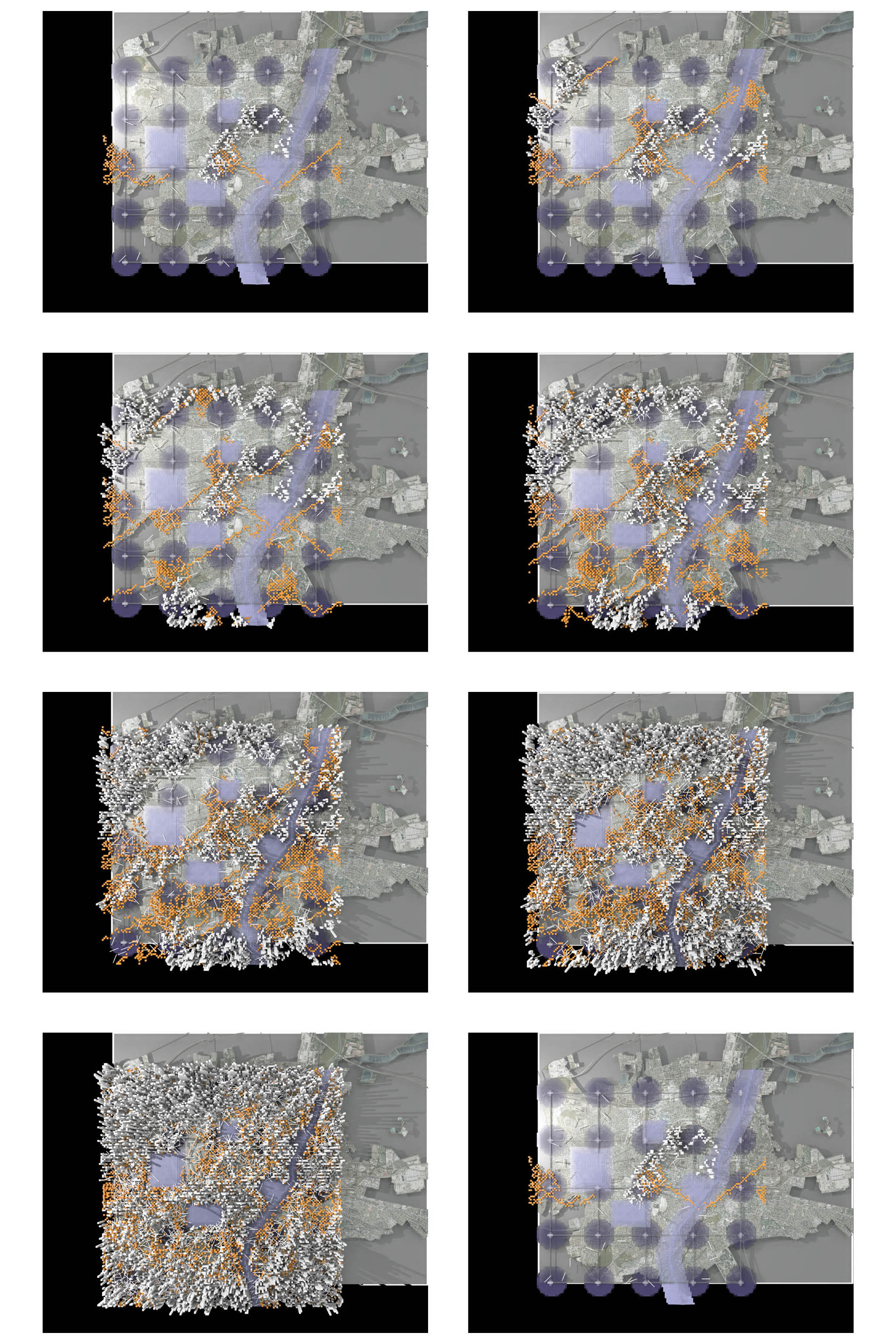 Collage einer digitalen generativen Stadtplanung durch zoomtown